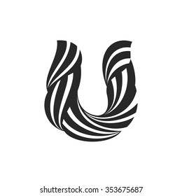 U letter logo formed by twisted lines. Wool mark font style, vector design template elements for your application or corporate identity.