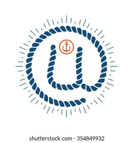 U letter logo formed by rope with compass star and anchor. Vector design template elements for your application or corporate identity.