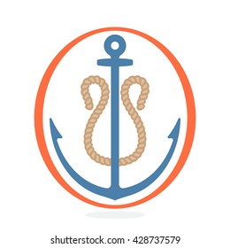 U letter logo formed by rope with an anchor. Vintage badge can be used for a print on fabric, emblem and design elements. 