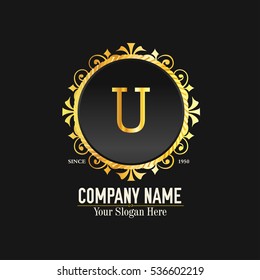 U Letter logo, Golden Monogram design elements, line art logo. Beautiful Boutique Logo Designs, Business sign, Restaurant, Royalty, Cafe, Hotel, Heraldic, Jewelry, Fashion, Wine. Vector illustration

