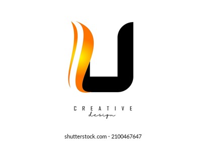 Logotipo de letra U con swoosh naranja gradiente. Letra U con elementos geométricos abstractos. Ilustración vectorial creativa con letra.