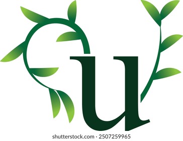 U Letter Logo. Green Color. Leaf Style - Vector