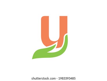 U letter logo with hand concept. U logo design.