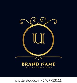 U letter logo, Letter U logo, U letter icon Design with black background. Luxury U letter