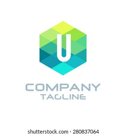 U Letter Logo Icon Hexagon Mosaic Pattern Design template Element - Creative Shape Polygonal logo design - Vector illustration