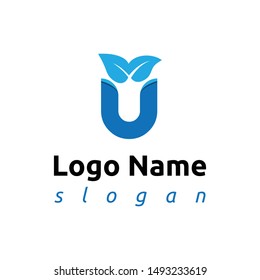 U Letter Logo, Leaf vector icon logo