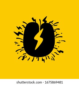 U letter logo with lightning negative space. Hand drawn monochrome vintage style. Perfect type for energy labels, superhero print, rock music posters etc.