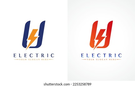 Logotipo De Letra U Con Diseño De Vector De Tornillos De Truco Lightning. Ilustración del vector de logotipo U de la letra del tornillo eléctrico.