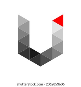 U letter logo. Lowercase polygon Style Geometric Colorful Alphabet Font Logo Vector. mosaic logo icon design template elements. With black,white and red colour contrast.  
