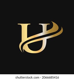 U Letter Logo Luxury Concept. Initial U Logo Design Golden Monogram Letter  For Company Name, Label, Emblem, Print, Textile, spa, beauty, fashion