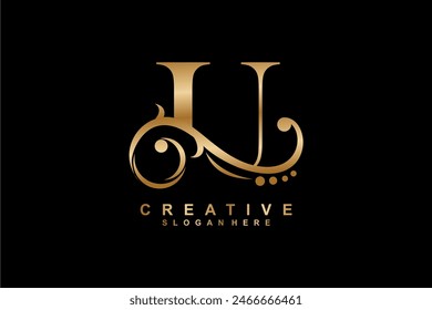 U letter logo with luxury gold floral ornament. U monogram logo, U typography. suitable for business logos, companies, beauty, fashion, boutiques, etc