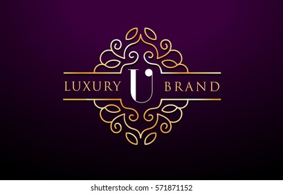 U Letter Logo Luxury.Royal Monogram Design with Golden Metal Colors.