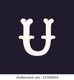 U letter logo made out of bones. Vector font for horror labels, posters etc.
