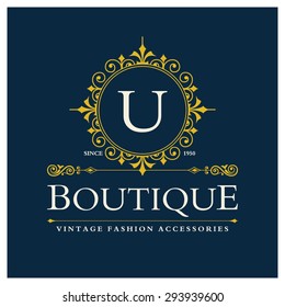 u Letter logo, Monogram design elements, line art logo design. Beautiful Boutique Logo Designs, Business sign, Restaurant, Royalty, Cafe, Hotel, Heraldic, Jewelry, Fashion, Wine. Vector illustration