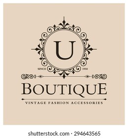 U Letter logo, Monogram design elements, line art logo design. Beautiful Boutique Logo Designs, Business sign, Restaurant, Royalty, Cafe, Hotel, Heraldic, Jewelry, Fashion, Wine. Vector illustration