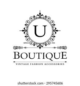 U Letter logo, Monogram design elements, line art logo design. Beautiful Boutique Logo Designs, Business sign, Restaurant, Royalty, Cafe, Hotel, Heraldic, Jewelry, Fashion, Wine. Vector illustration