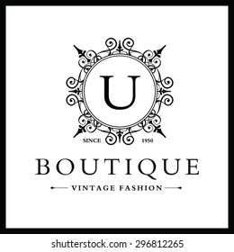 U Letter logo, Monogram design elements, line art logo design. Beautiful Boutique Logo Designs, Business sign, Restaurant, Royalty, Cafe, Hotel, Heraldic, Jewelry, Fashion, Wine. Vector illustration