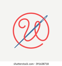 U letter logo with needle and thread. Font style, vector design template elements for your application or corporate identity.