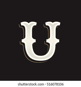 U letter logo with old serif on the dark background. Vintage vector typeface for labels, headlines, posters, cards etc.
