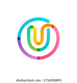 Logo de la letra U en un círculo degradado arco iris. Imposible estilo de una línea. Icono colorido perfecto para etiquetas digitales, impresión científica, publicidad moderna, etc.
