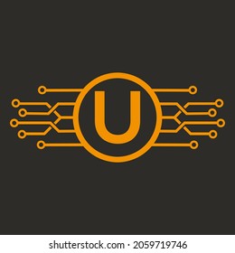 U letter Logo with Round Shape golden color vector template icon