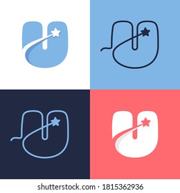 U letter logo set consisting of comet tail and negative space star icon. Perfect for energy company advertising, premium sign, success identity, etc.
