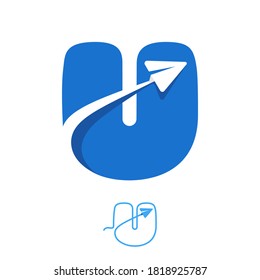 U letter logo set consisting of line and negative space paper plane icons. Designed for flight company advertising, travel sign, airways identity, etc.