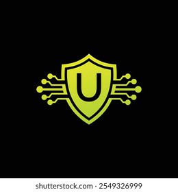 U Letter Logo with Shield, U shield logo design template 