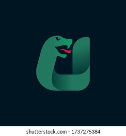 U letter logo with snake head silhouette. Vector font perfect for sport identity, danger posters and exotic company, etc.
