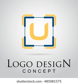 U letter logo in the square target. Vector design template for your concept