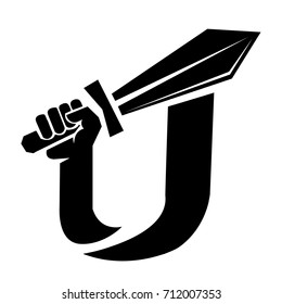 U letter logo sword