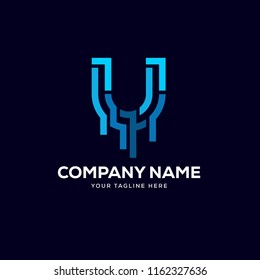 U letter logo tech design vector, minimalist line creative sign vector icon.
