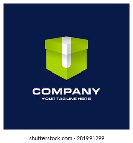 U Letter Logo - Text wrap around Product box creative green bold business logo - Vector illustration