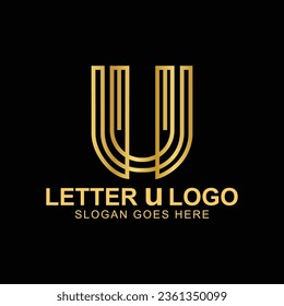 U letter logo vector. Initial letter logo, golden text on black background