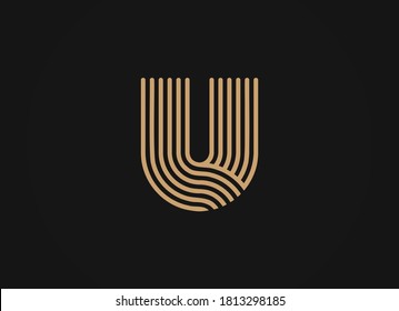 U LETTER logo, vector smooth parallel thin lines art style, sleek linear shape, minimal overlapping typography design element.Trendy U icon for your corporate identity.