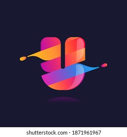 U letter logo with vibrant wave gradient shift. Vector font perfect to use in any disco labels, dj cards, nightlife posters, expressive identity, etc.