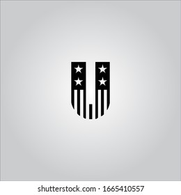 Logo de la letra U con fondo blanco. Estilo americano. Diseño de icono de la carta. Letra negra.