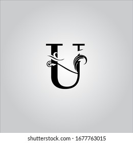 Logo de la letra U con fondo blanco.Icono de la letra negra.Diseño de la letra.