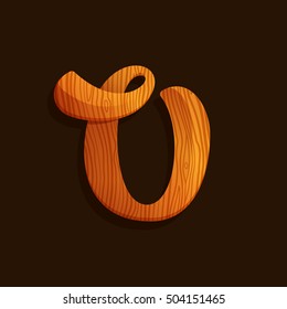 U letter logo with wood texture. Vector elements for ecology poster, t-shirts and cards.