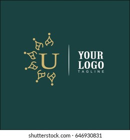 U Letter Luxury Logo. Simple and elegant floral design logo, Elegant linear luxury vector for brand identity