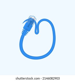 Carta de U hecha con cable de red azul. Tipo de letra de diseño digital de cable rj45 para el logotipo y los titulares de la tecnología, logotipo digital, empresas eléctricas identidad corporativa y más