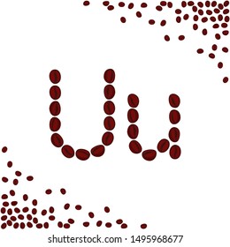 U letter made from coffee beans. Characters made from coffee beans. Coffee lettering isolated on white background. Letters for coffee shop