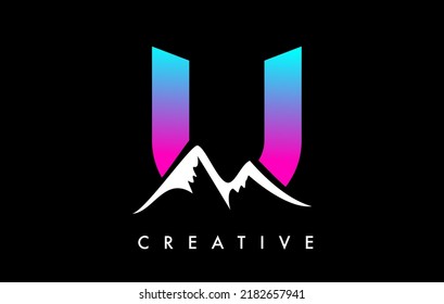 U Letter Mountain Icon Logo Design. Letter U with Mountain Peaks and Colorful Vibrant Shape Vector Illustration.