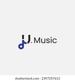 U letter and Music note logo design icon minimal and clean