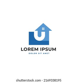 U letter negative space on house simple logo icon sign symbol design concept. Vector illustration template