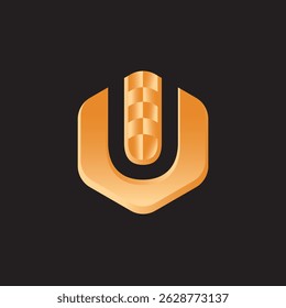  U letter on a hexagon shape vector logo design.