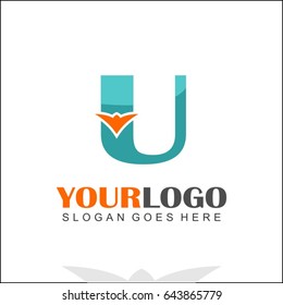 U letter orange bird design logo in blue color. Branding identity for Finance, Accountancy, Law, Hotel, Tech, Bank