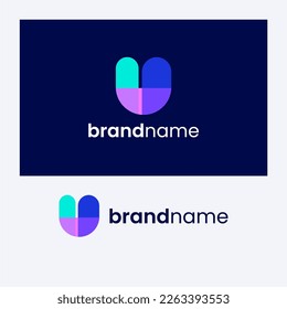 U Letter Overlapping Shape Logo Design