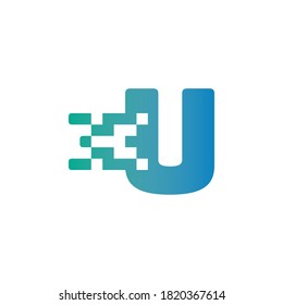 U Letter Pixel Media Technology Logo Design Template