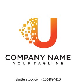 u Letter Pixel Motion Logo Design Template